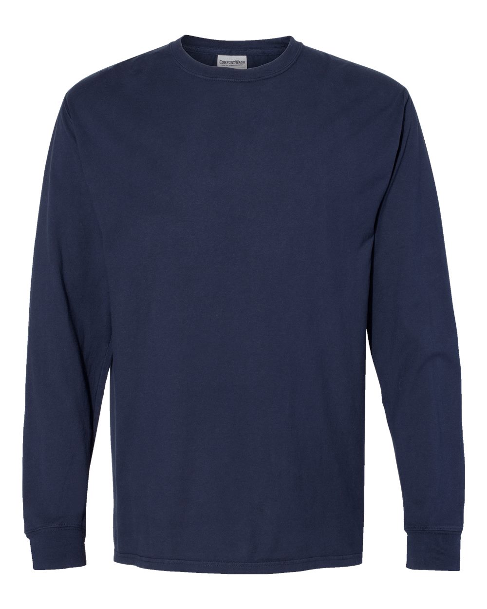 Front View of Navy Garment-Dyed Long Sleeve T-Shirt - GDH200