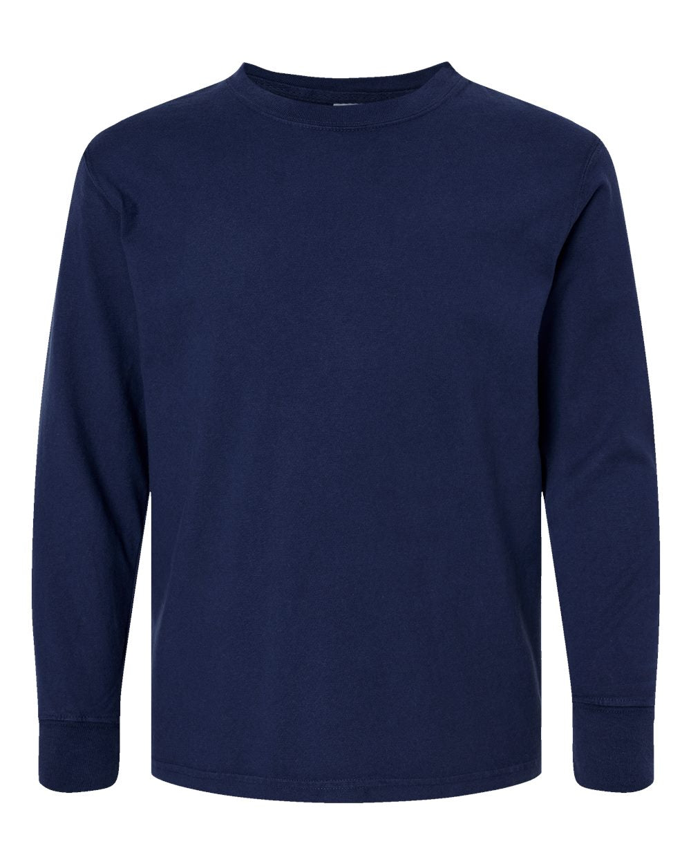 Front View of Navy Garment-Dyed Youth Long Sleeve T-Shirt - GDH275