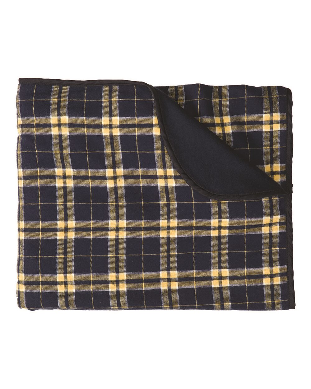 Front View of Navy/ Gold Flannel Blanket - FB250