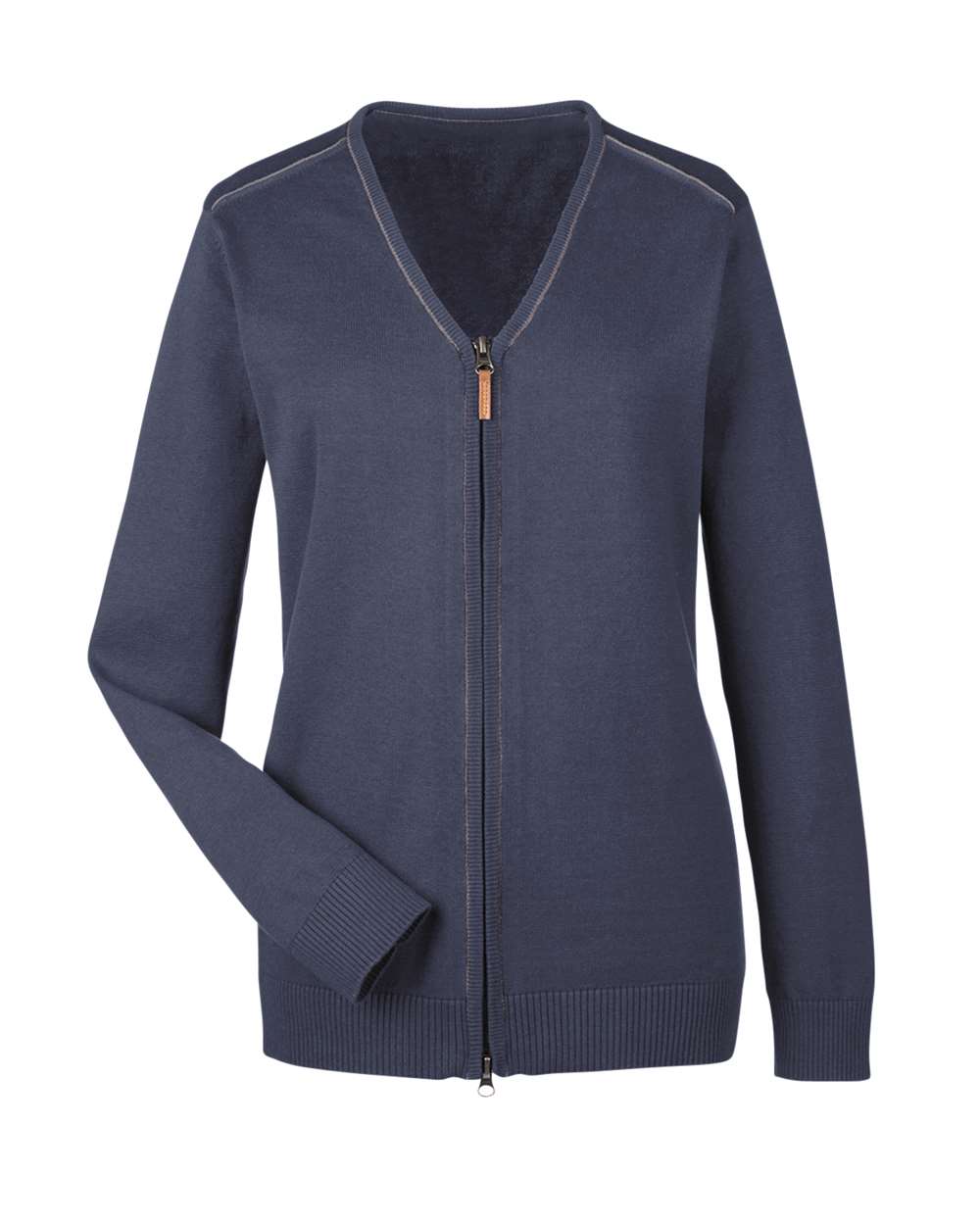 Front View of Navy/ Graphite Women's Manchester Fully-Fashioned Full-Zip Cardigan Sweater - DG478W