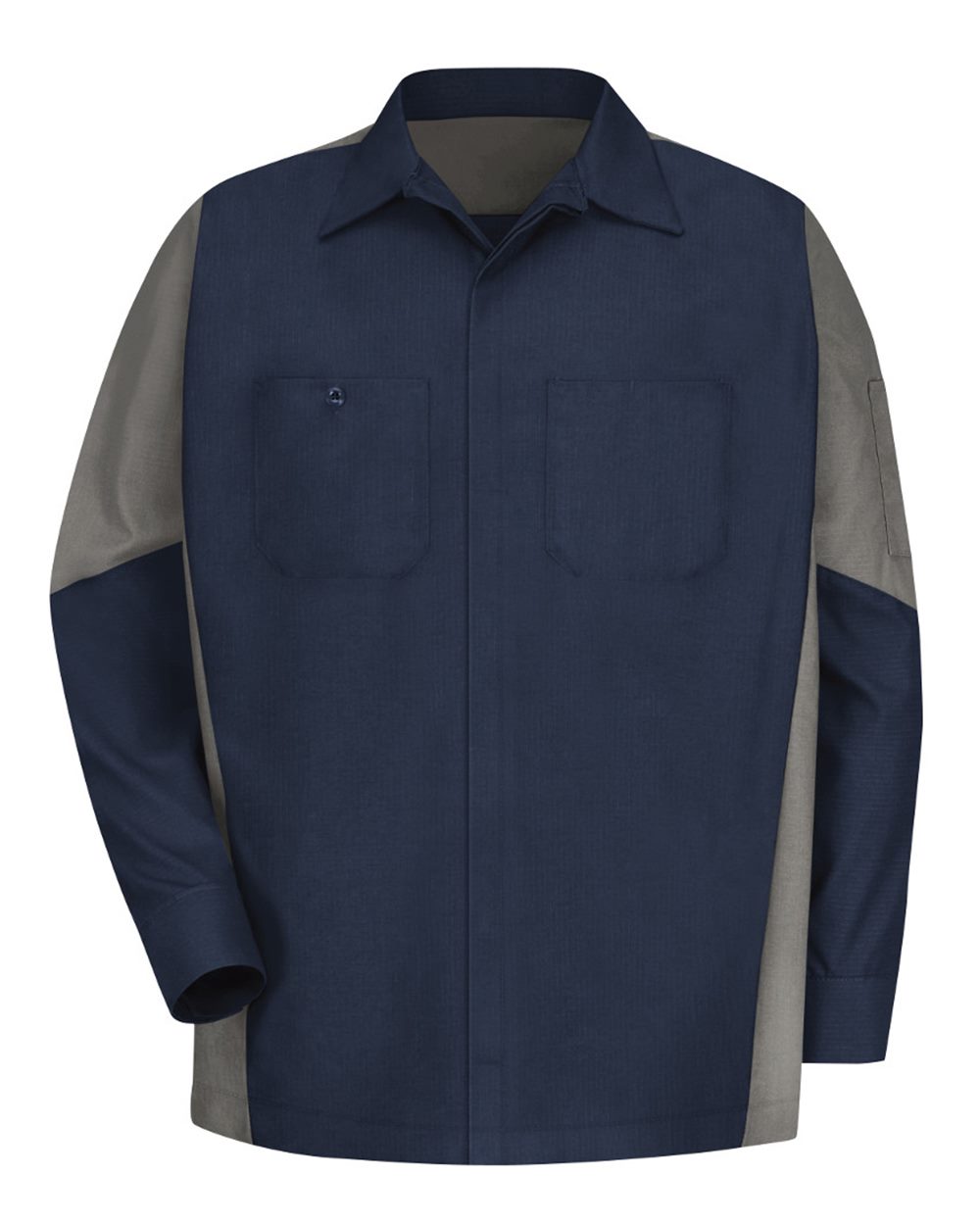 Front View of Navy/ Grey Long Sleeve Automotive Crew Shirt - SY10