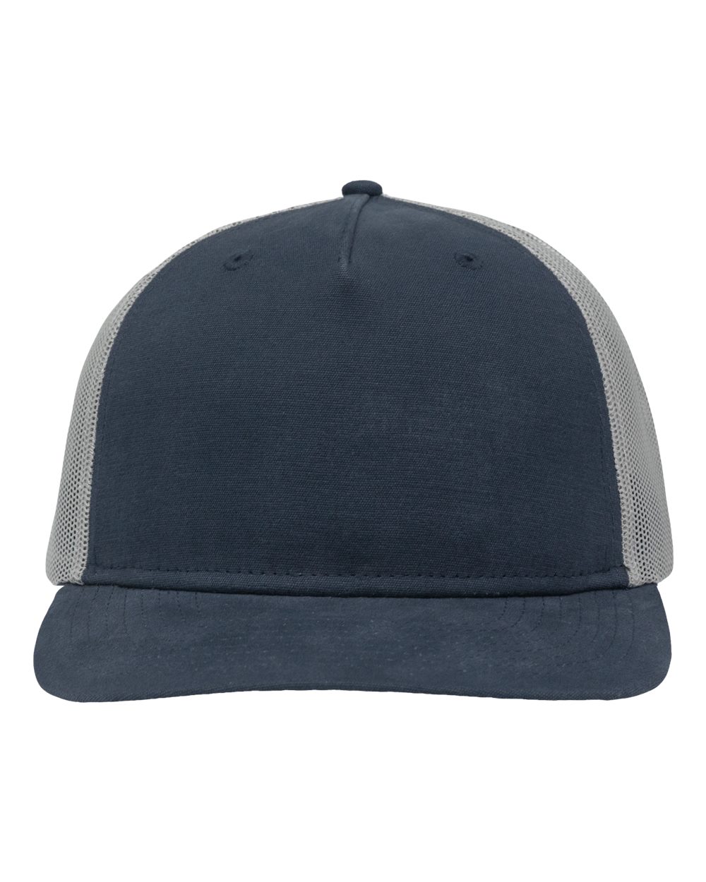 Front View of Navy/ Grey Modern Five-Panel Trucker Fit Cap - SP1550