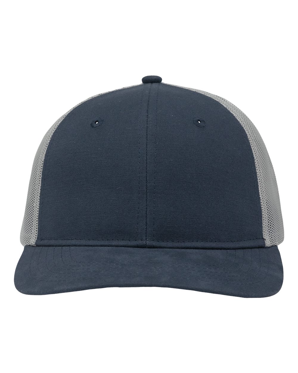 Front View of Navy/ Grey Modern Six-Panel Trucker Fit Cap - SP1650