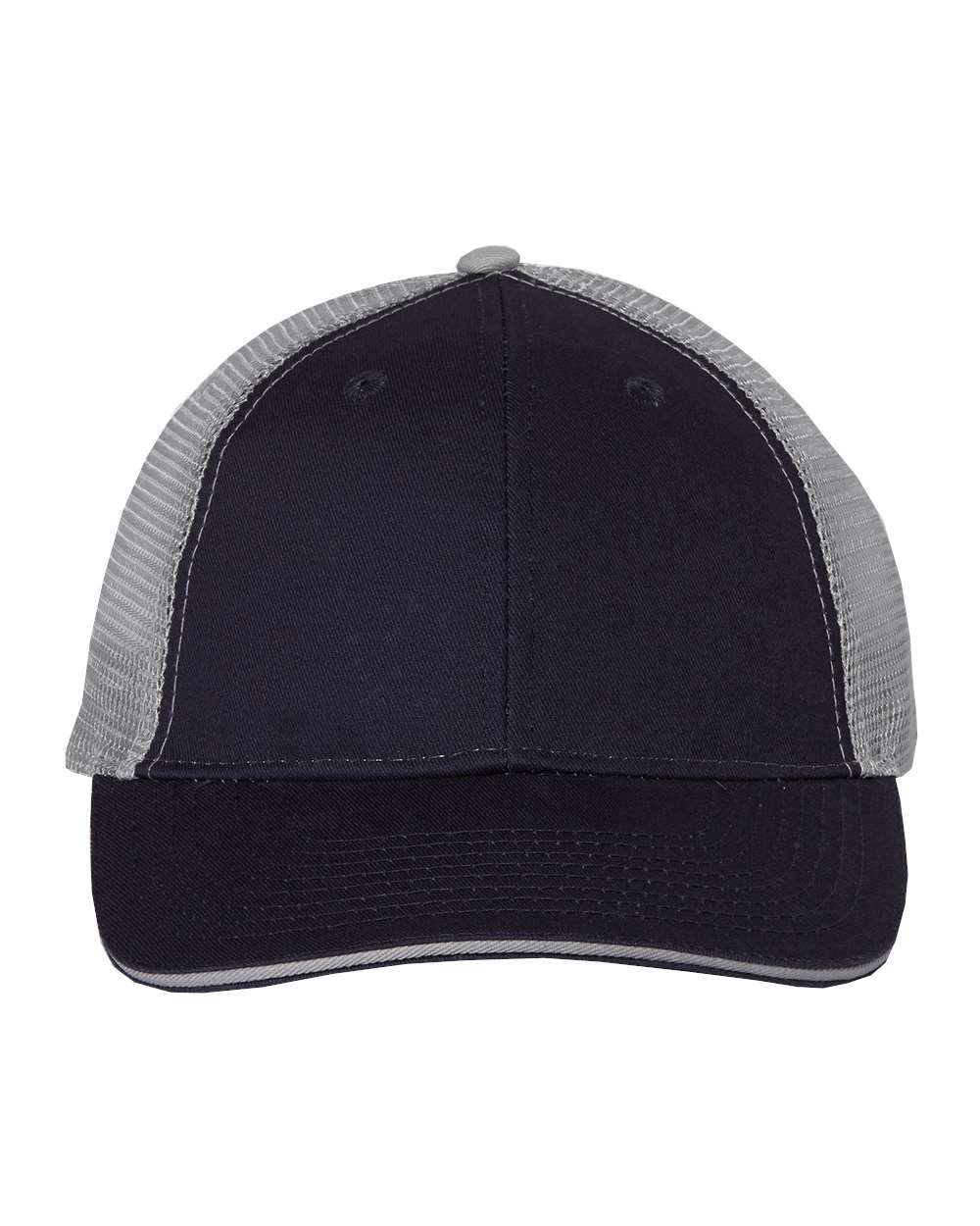 Front View of Navy/ Grey Sandwich Trucker Cap - S102