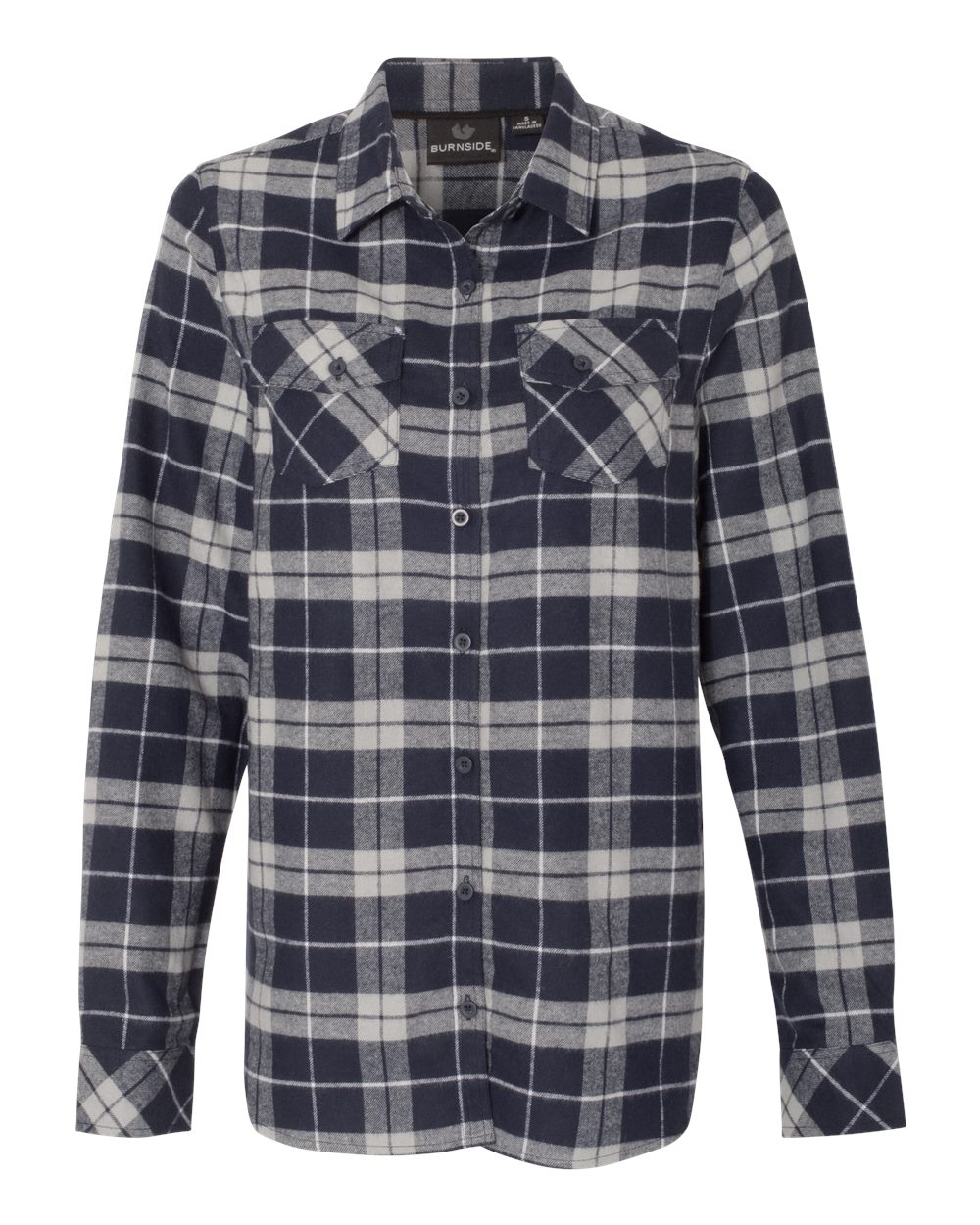 Front View of Navy/ Grey Women's Yarn-Dyed Long Sleeve Flannel Shirt - 5210