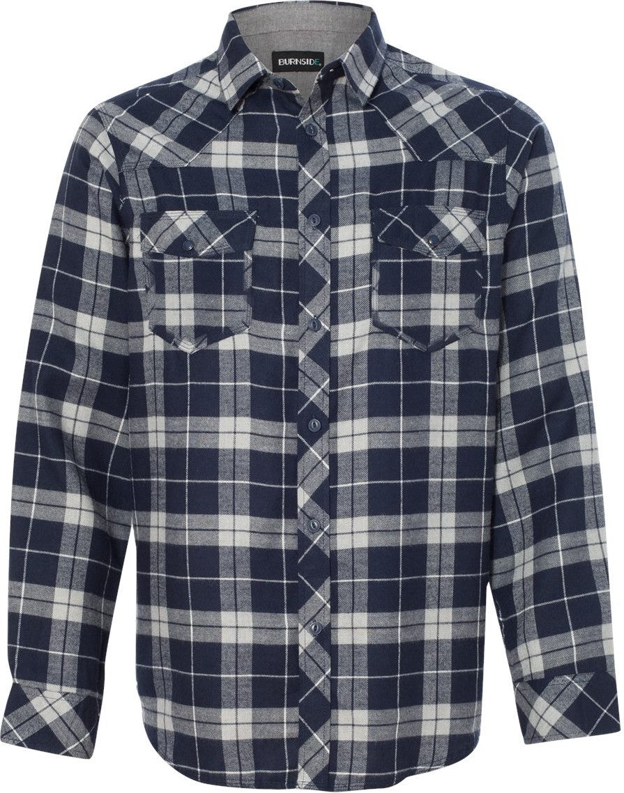 Front View of Navy/ Grey Yarn-Dyed Flannel Shirt - 8210