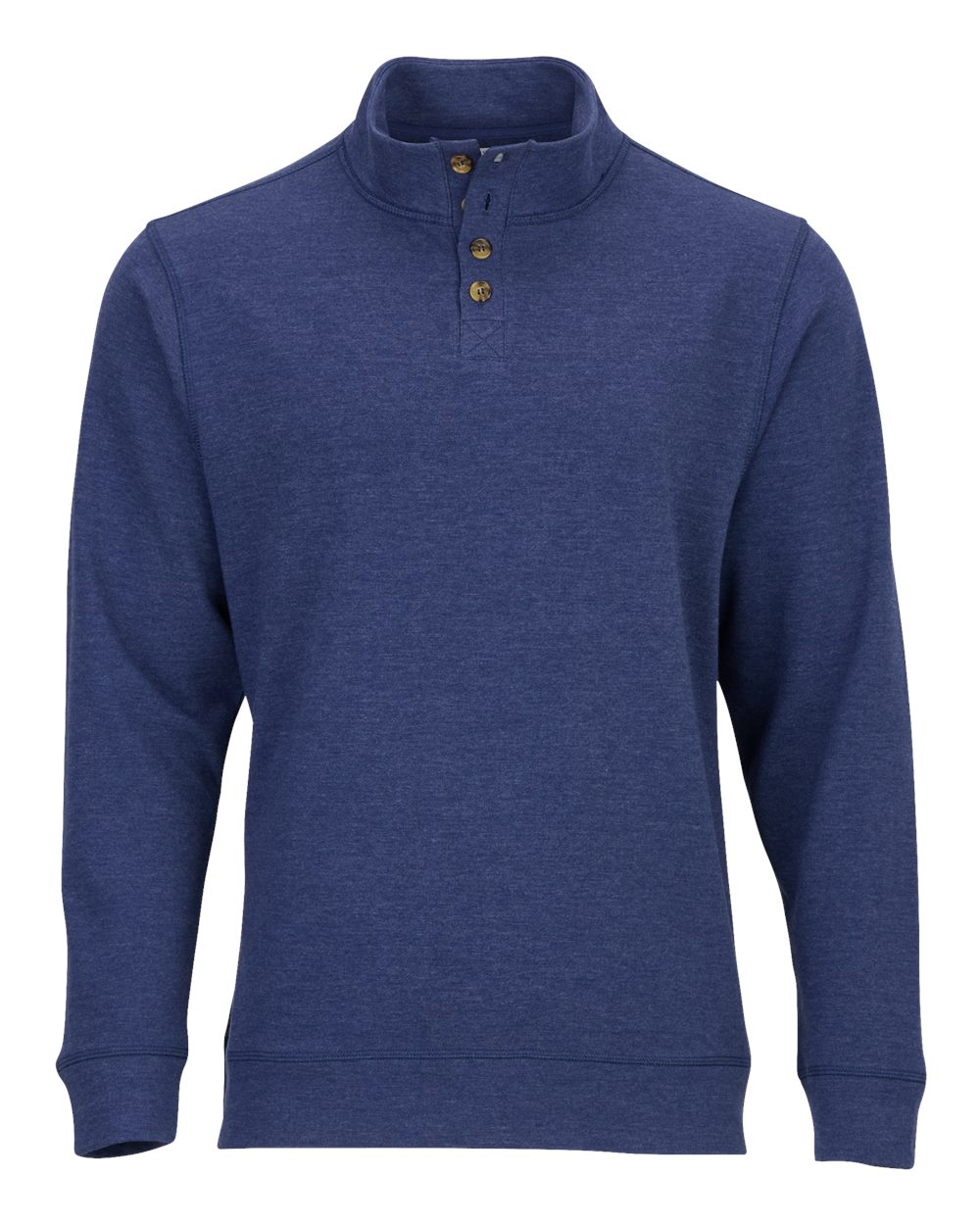 Front View of Navy Heather French Terry Button Pullover - BM5209