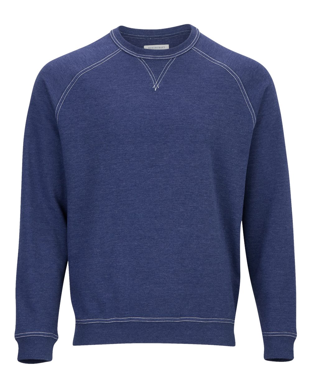 Front View of Navy Heather French Terry Crew Pullover - BM5104