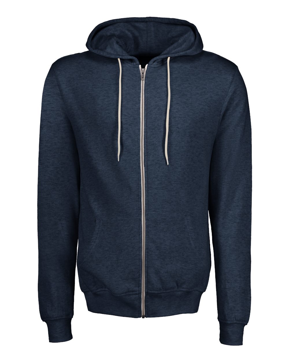 Front View of Navy Heather Retro Heather Full-Zip Hooded Sweatshirt - 2349