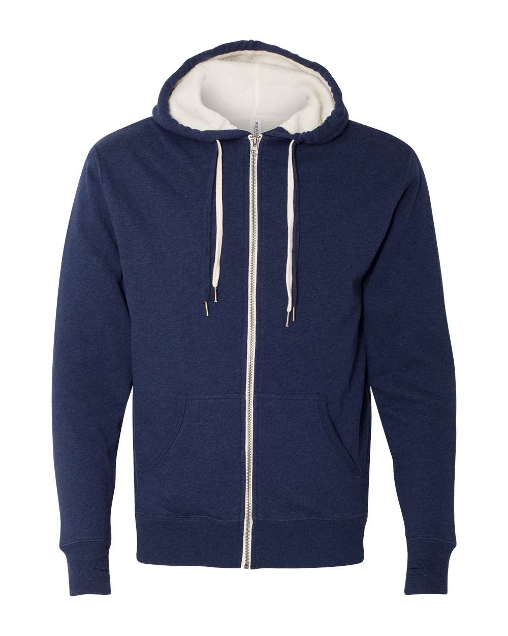 Front View of Navy Heather Sherpa-Lined Hooded Sweatshirt - EXP90SHZ