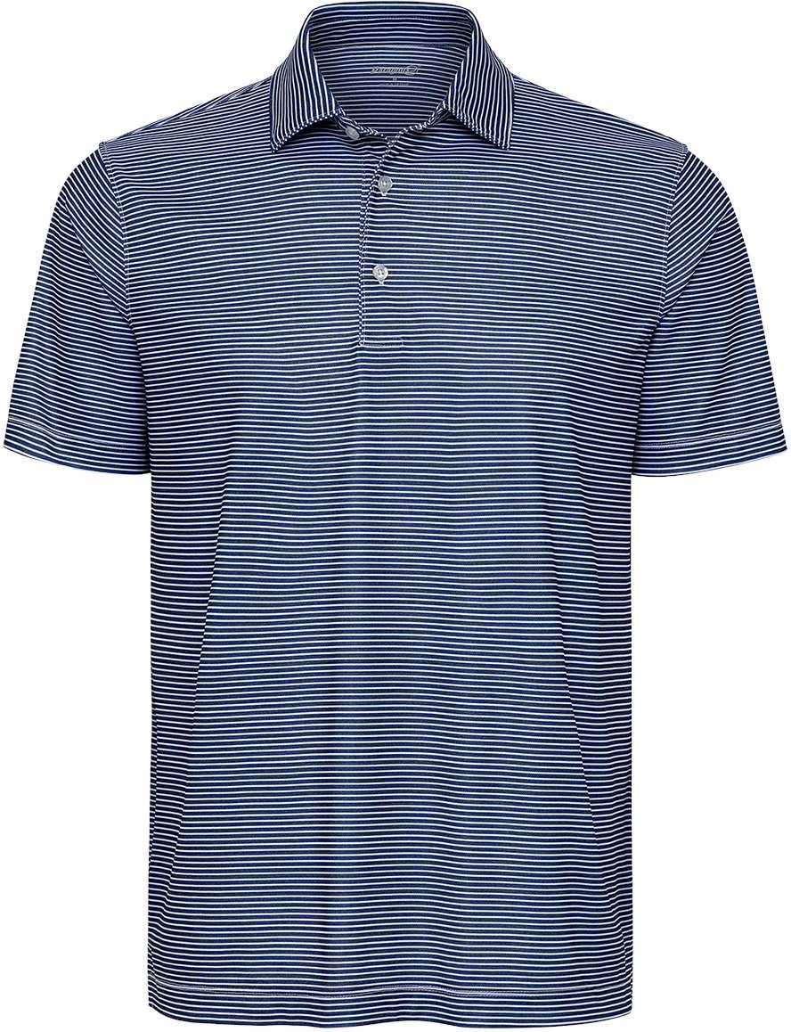 Front View of Navy Heather/ White Aiken Striped Polo - 155
