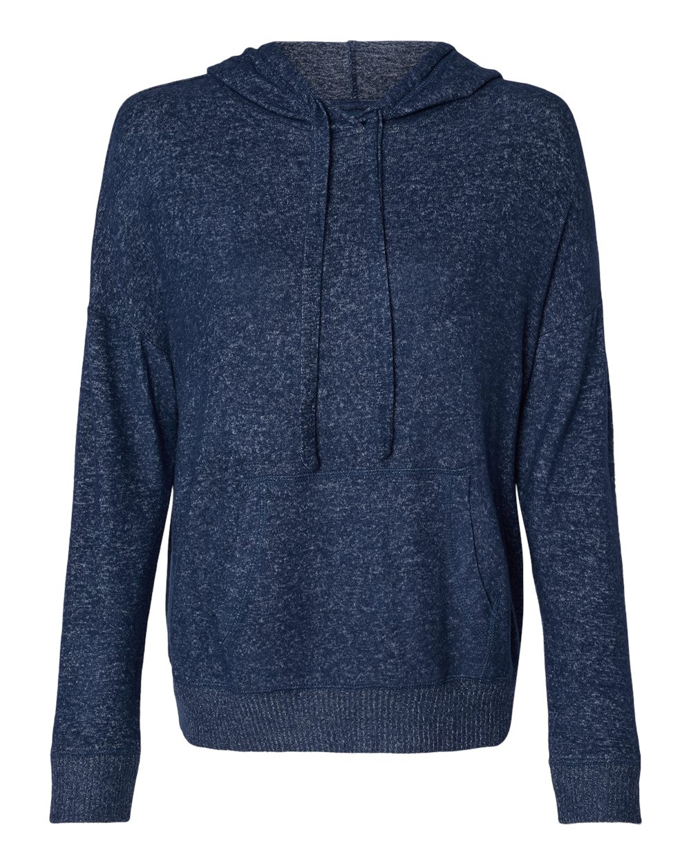 Front View of Navy Heather Women's Cuddle Fleece Hooded Pullover - BW1501