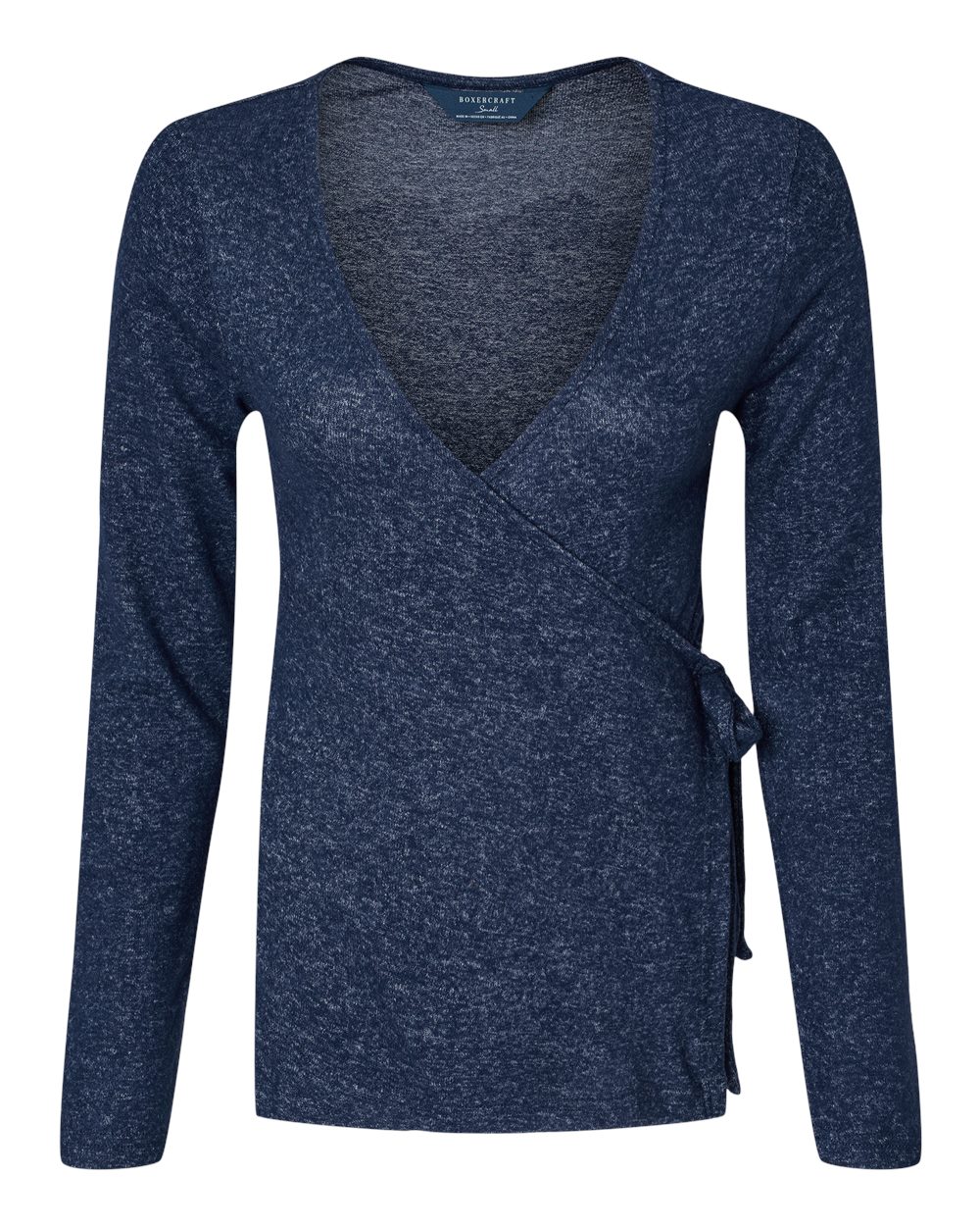 Front View of Navy Heather Women's Cuddle Wrap Top - BW1301