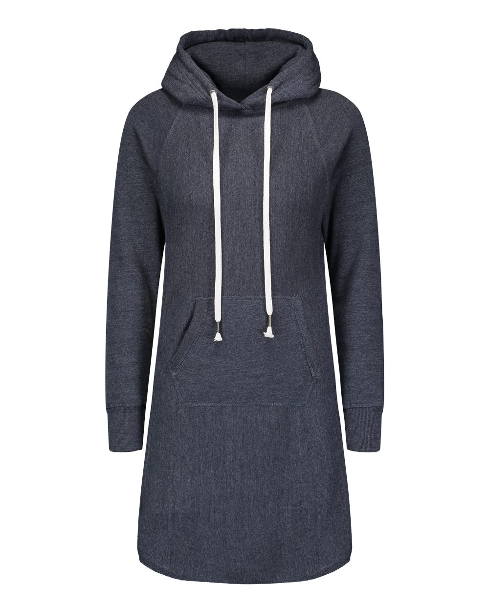 Front View of Navy Heather Women's Suzie Hooded Sweatshirt Dress - W2340
