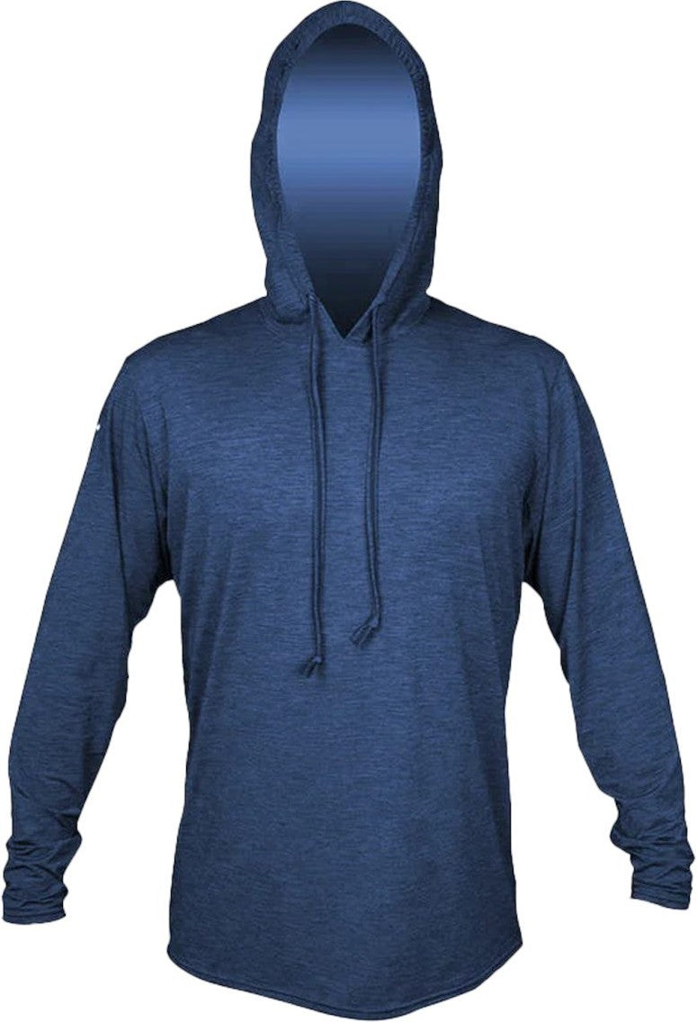 Front View of Navy Heathered Low Pro Tech Hooded Long Sleeve T-Shirt - MVLPRH8