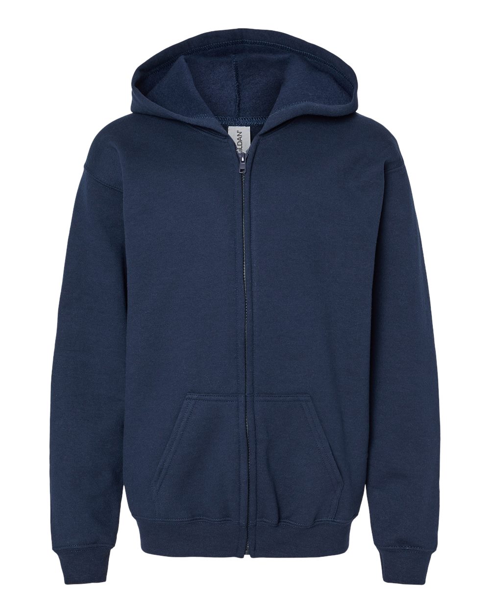 Front View of Navy Heavy Blend™ Youth Full-Zip Hooded Sweatshirt - 18600B