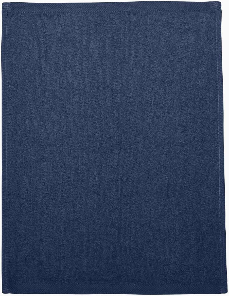 Front View of Navy Hemmed Fingertip Towel - T600