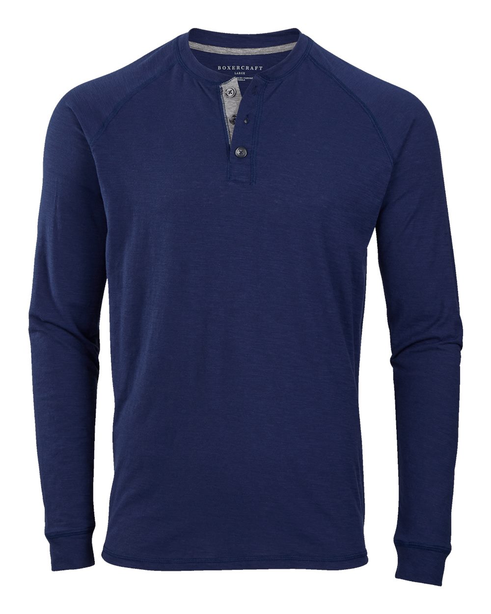 Front View of Navy Henley Long Sleeve T-Shirt - BM3101
