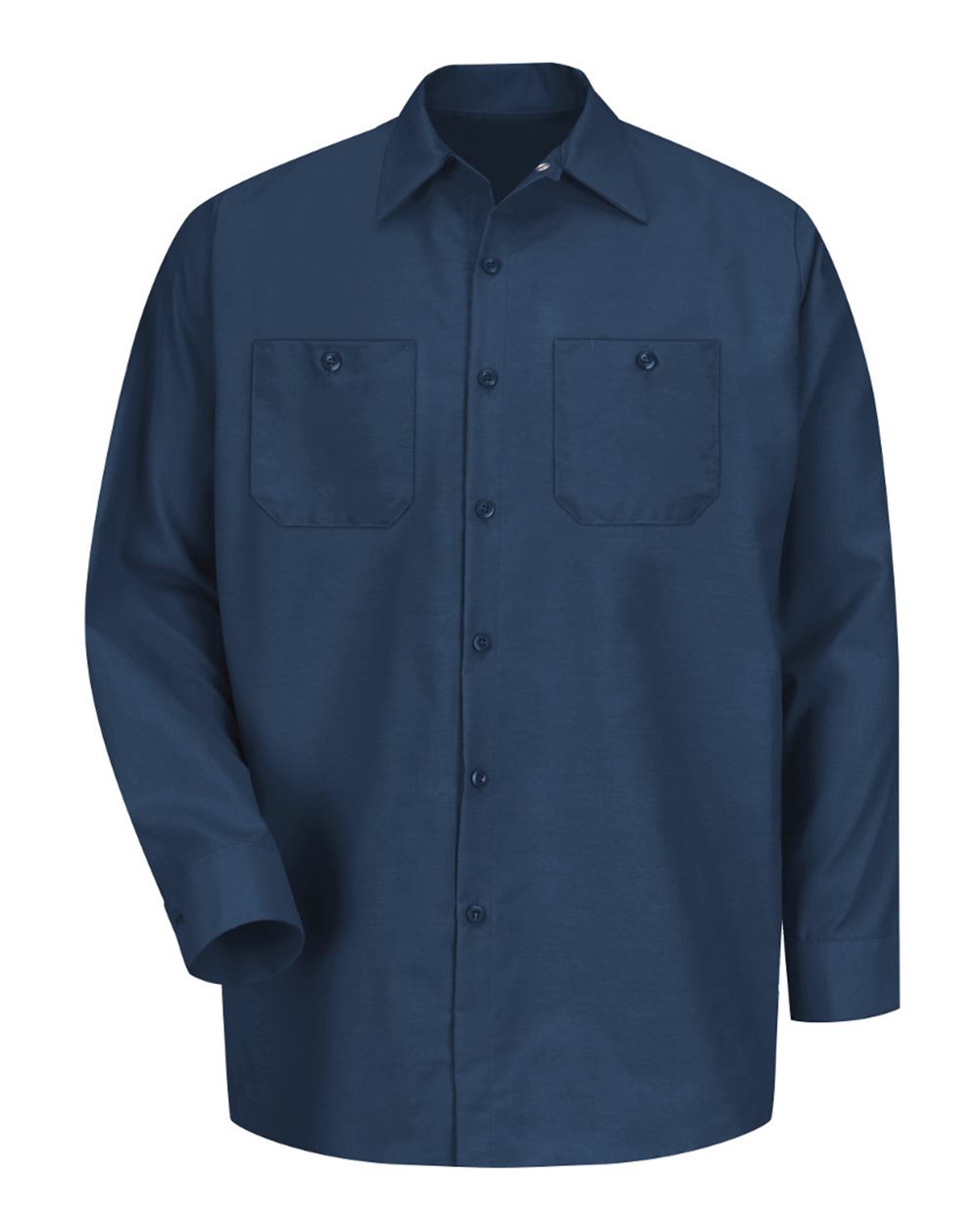Front View of Navy Industrial Long Sleeve Work Shirt - SP14