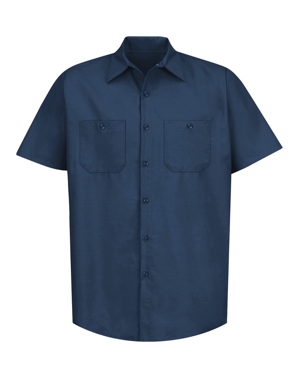 Front View of Navy Industrial Short Sleeve Work Shirt - SP24