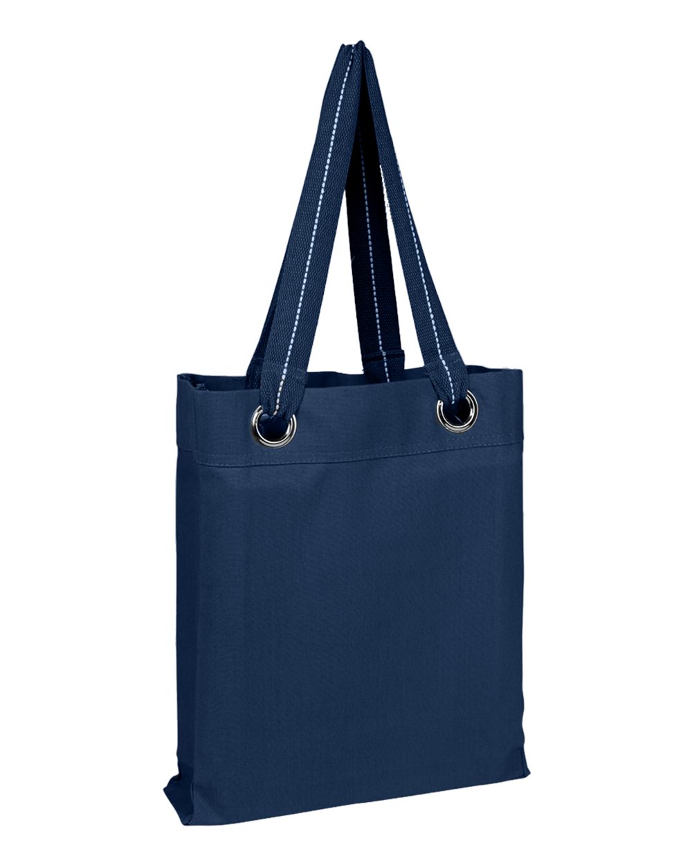 Front View of Navy Large Grommet Tote - Q1630