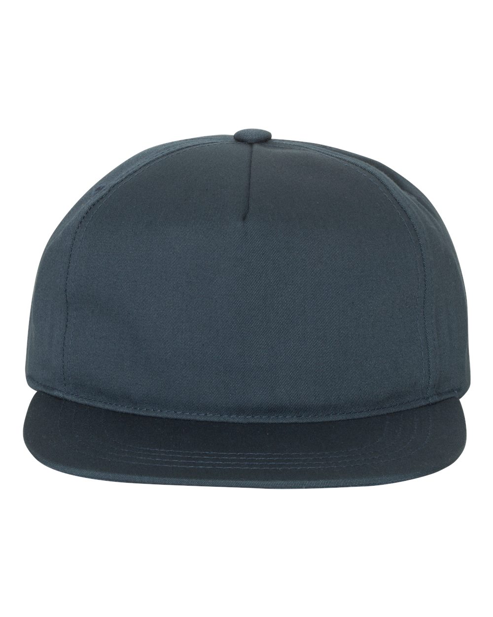 Front View of Navy Lightly-Structured Five-Panel Snapback Cap - 6502