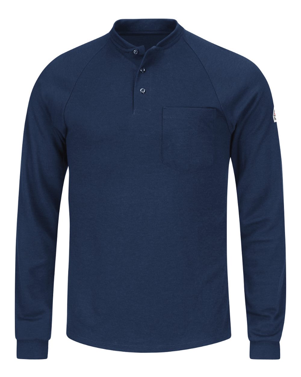 Front View of Navy Long Sleeve Henley Shirt- CoolTouch®2 - SML2