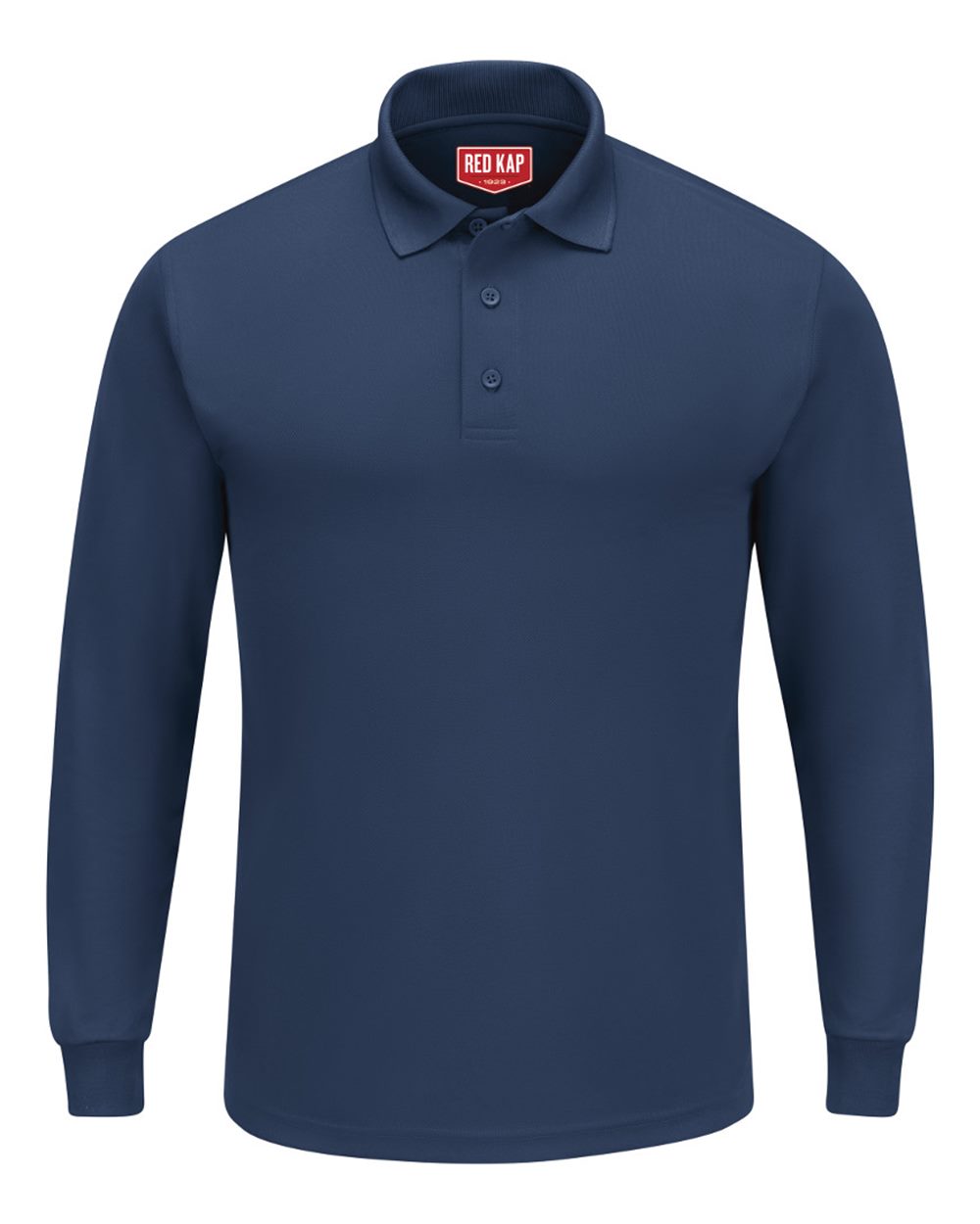 Front View of Navy Long Sleeve Performance Knit Polo - SK6L