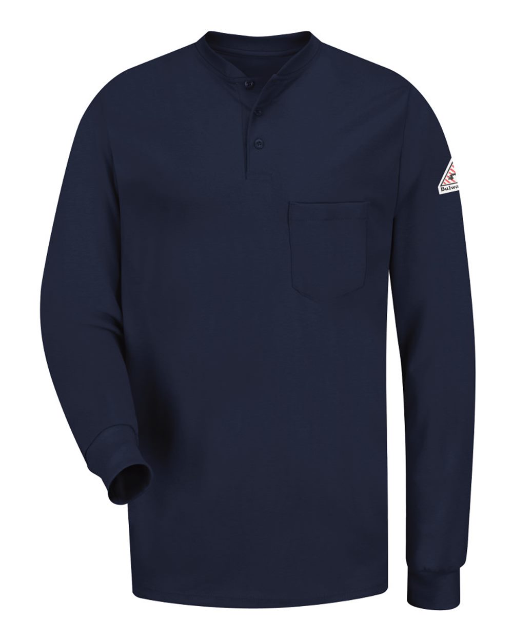 Front View of Navy Long Sleeve Tagless Henley Shirt - SEL2 plain