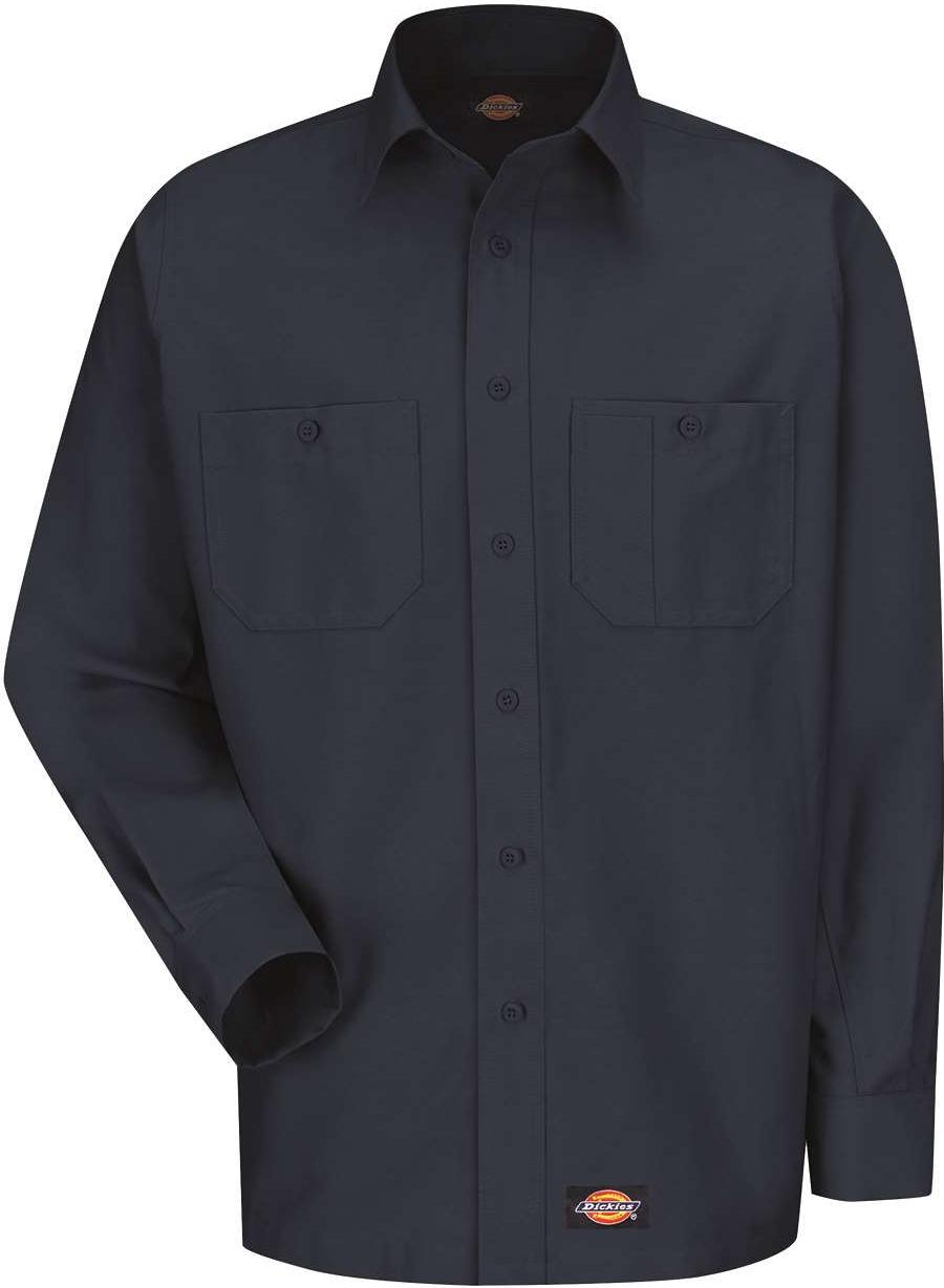 Front View of Navy Long Sleeve Work Shirt - WS10