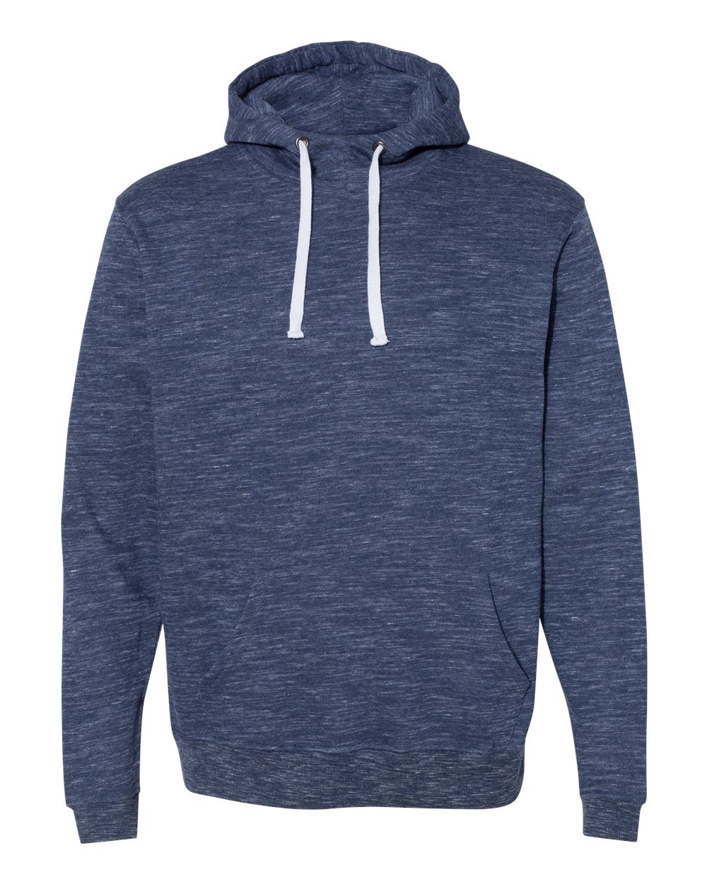 Front View of Navy Mélange Fleece Hooded Sweatshirt - 8677