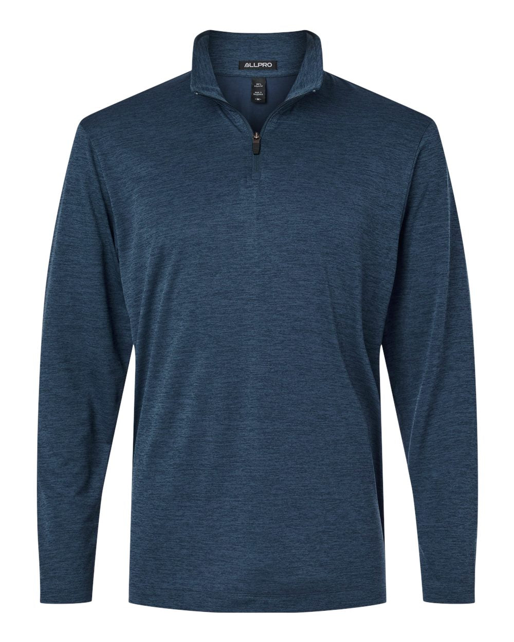 Front View of Navy Melange Performance Mélange Quarter-Zip Pullover - 4HM700