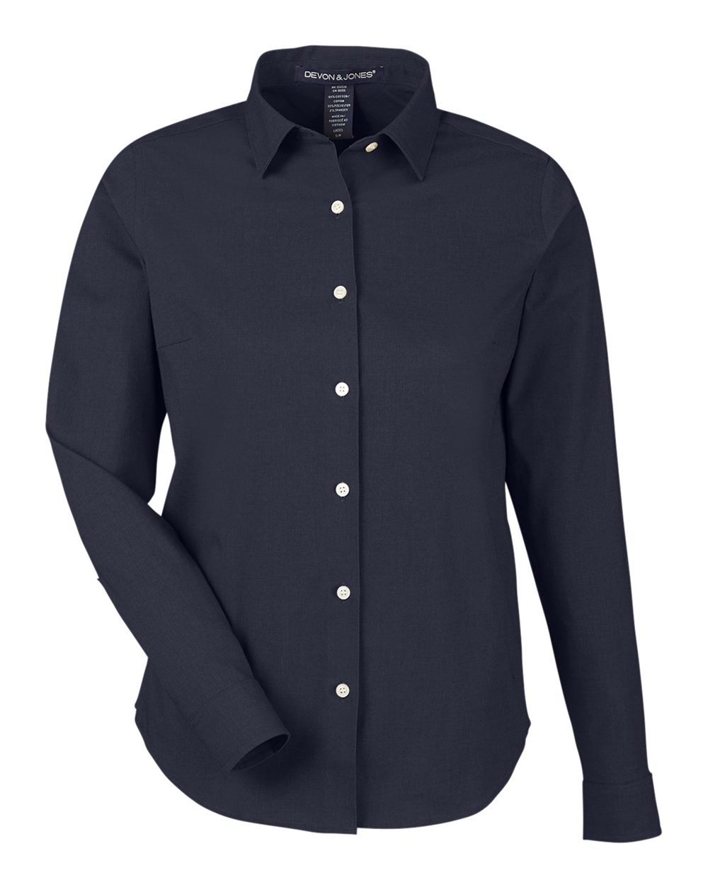 Front View of Navy Melange Women's CrownLux Performance® Spencer Poplin Dress Shirt - DG505W