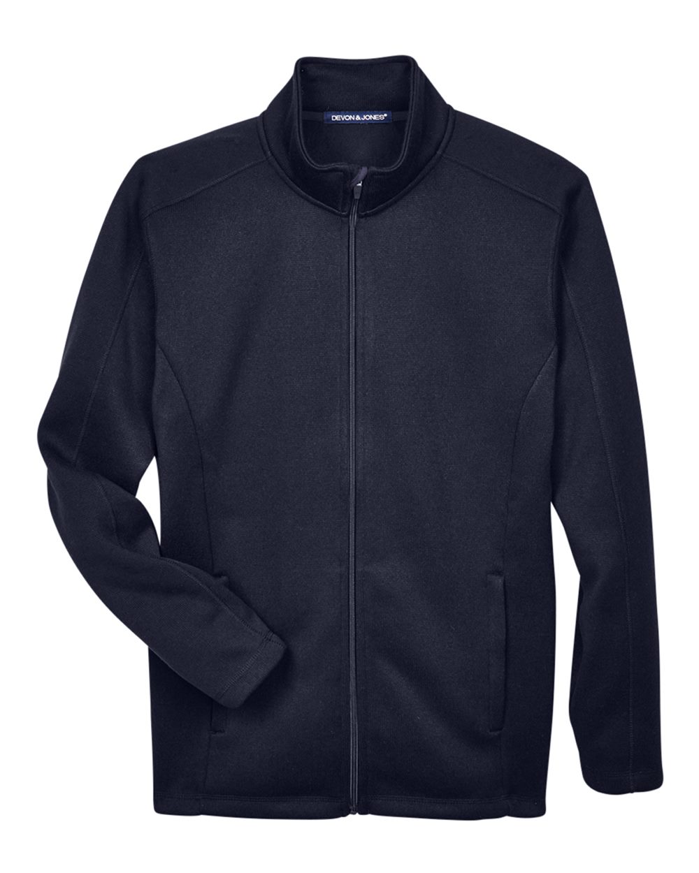 Front View of Navy Men's Bristol Full-Zip Sweater Fleece Jacket - DG793