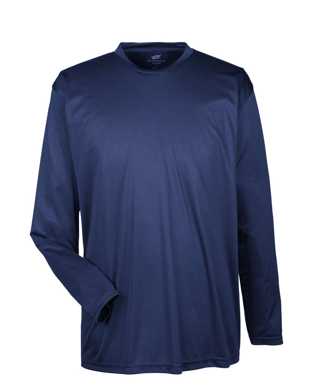 Front View of Navy Men's Cool & Dry Sport Long Sleeve Performance Interlock T-Shirt - 8422