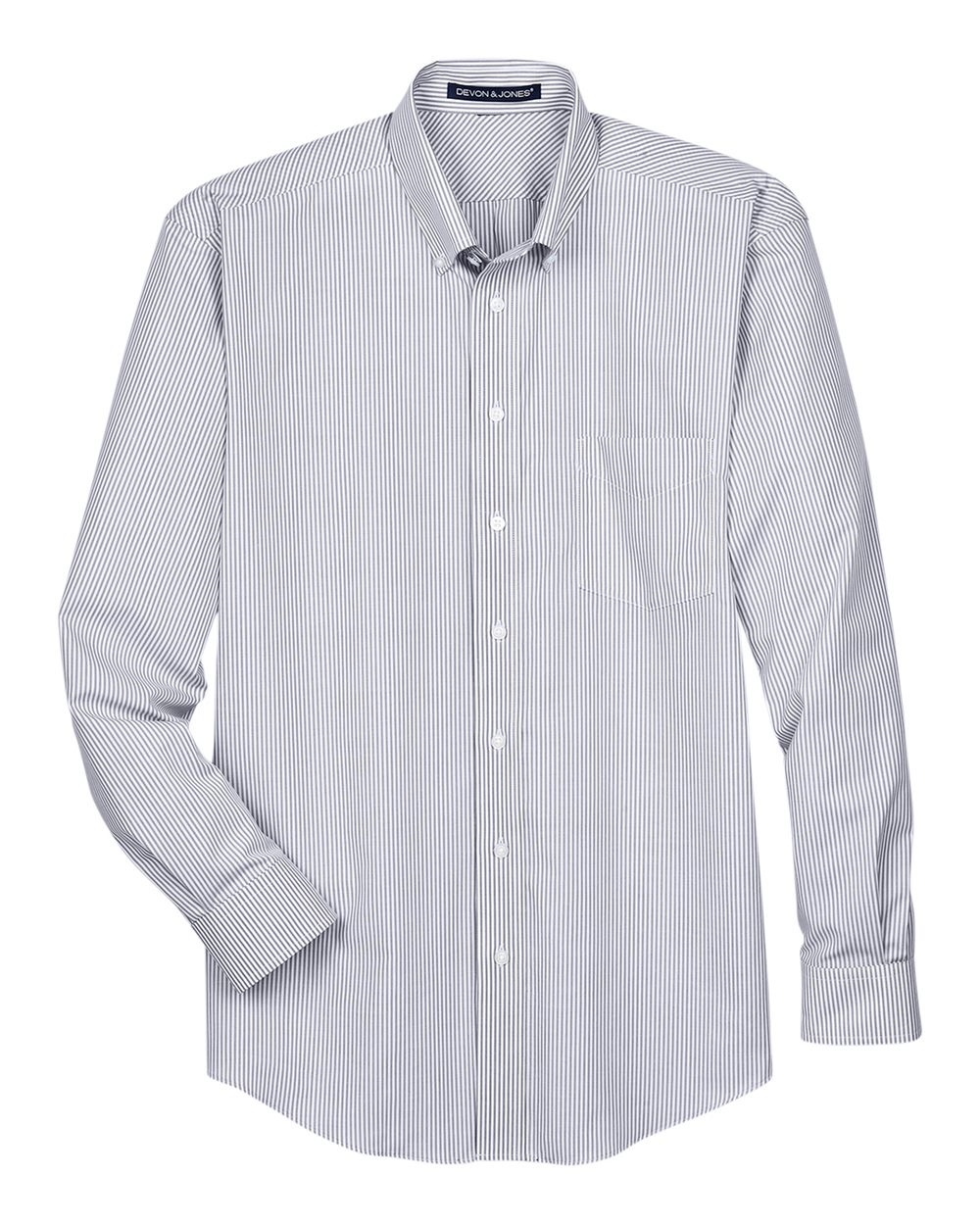 Front View of Navy Men's Crown Collection® Banker Stripe Woven Dress Shirt - D645