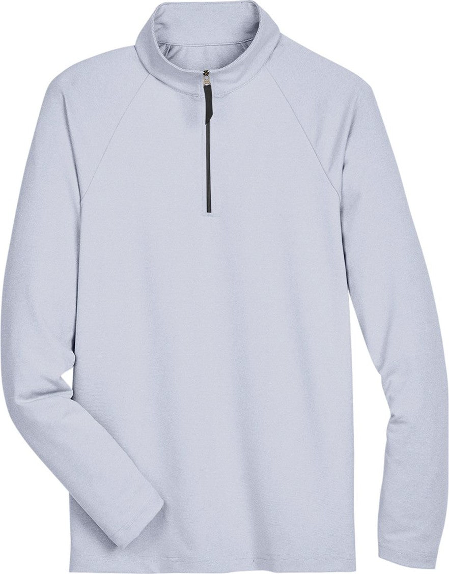 Front View of Navy Men's CrownLux Performance® Clubhouse Micro-Stripe Quarter-Zip Pullover - DG480