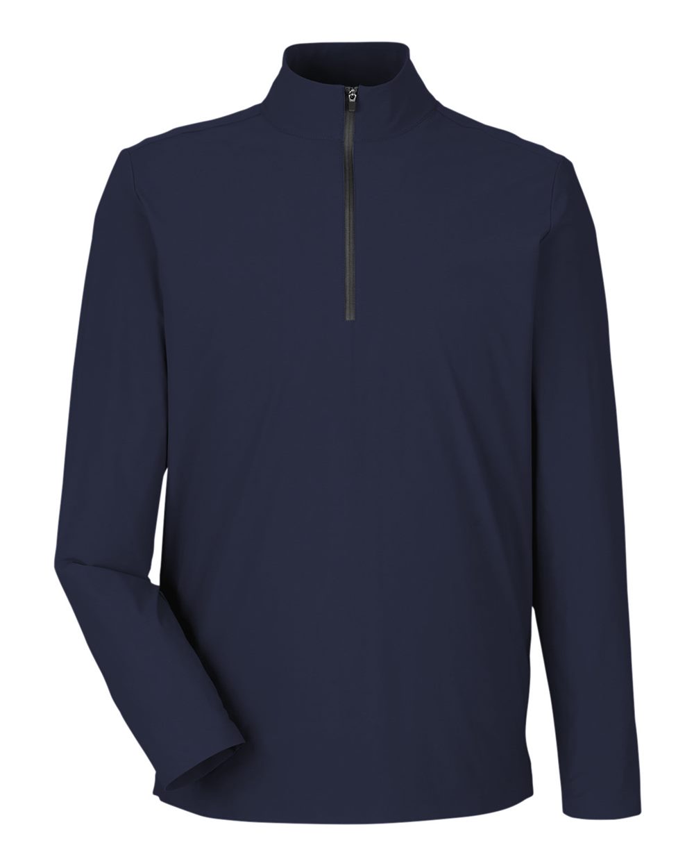 Front View of Navy Men's CrownLux Performance® Windsor Welded Quarter-Zip Pullover - DG410