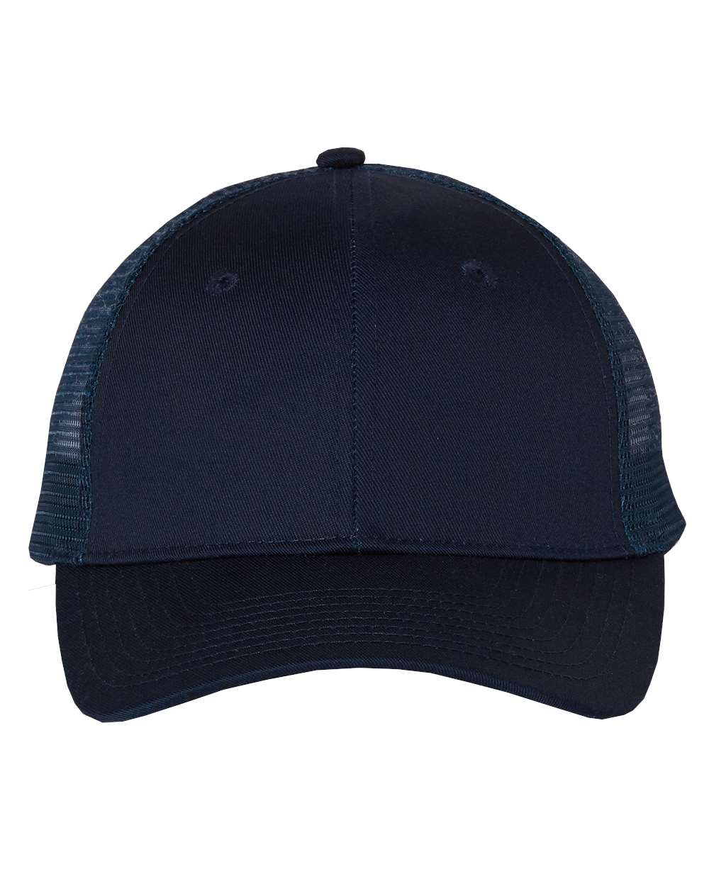 Front View of Navy Mesh-Back Twill Trucker Cap - VC400