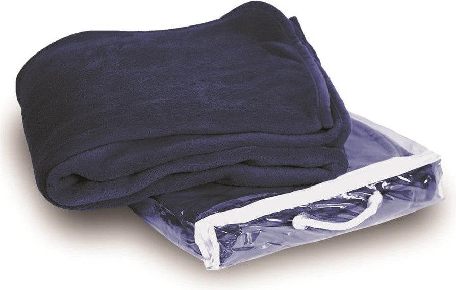 Front View of Navy Micro Coral Fleece Blanket - 8707