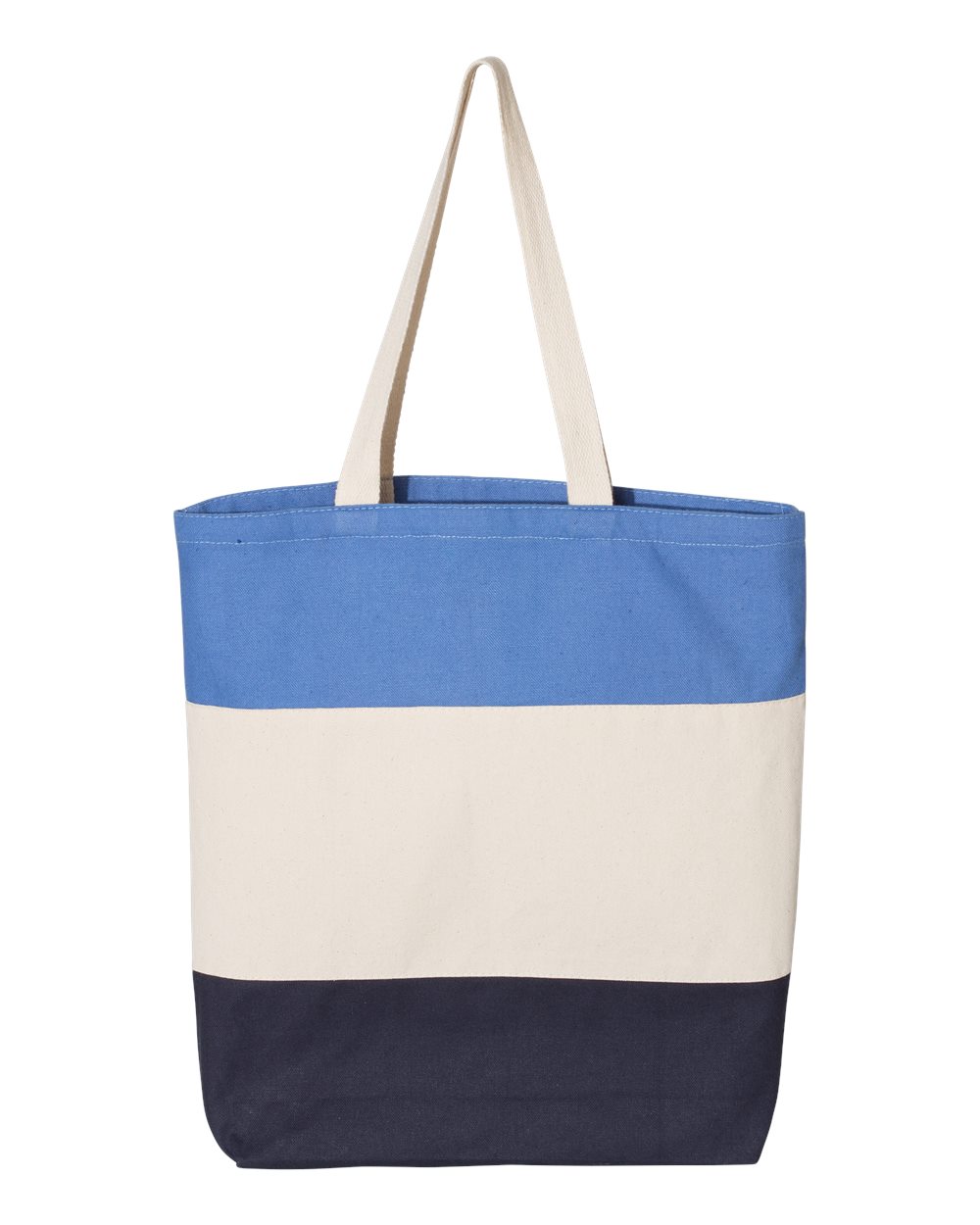 Front View of Navy/ Natural/ Carolina Blue 11L Tri-Color Tote - Q125900