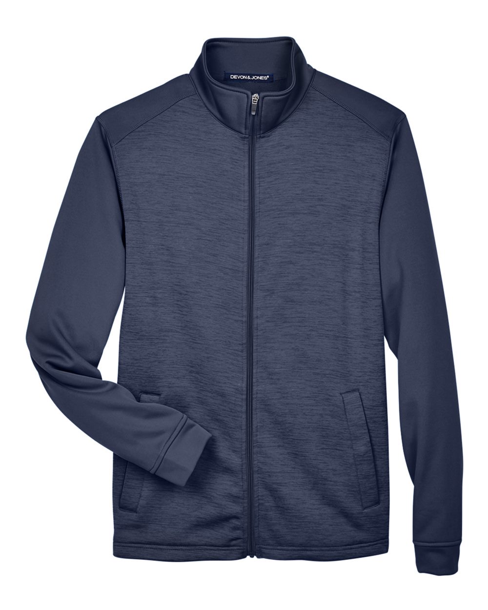 Front View of Navy/ Navy Heather Men's Newbury Colorblock Mélange Fleece Full-Zip jacket - DG796