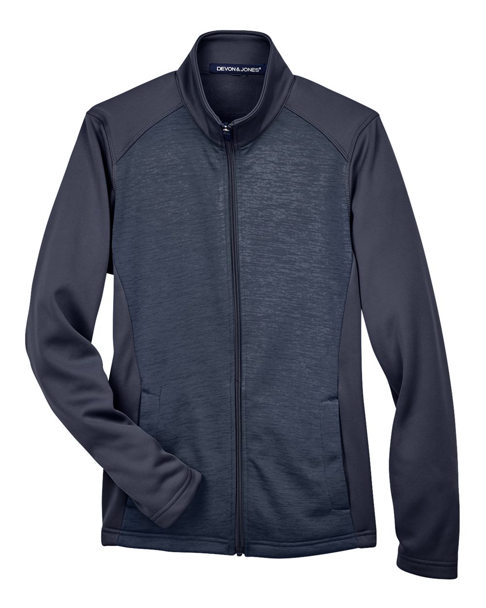 Front View of Navy/ Navy Heather Women&#39;s Newbury Colorblock Mélange Fleece Full-Zip Jacket - DG796W