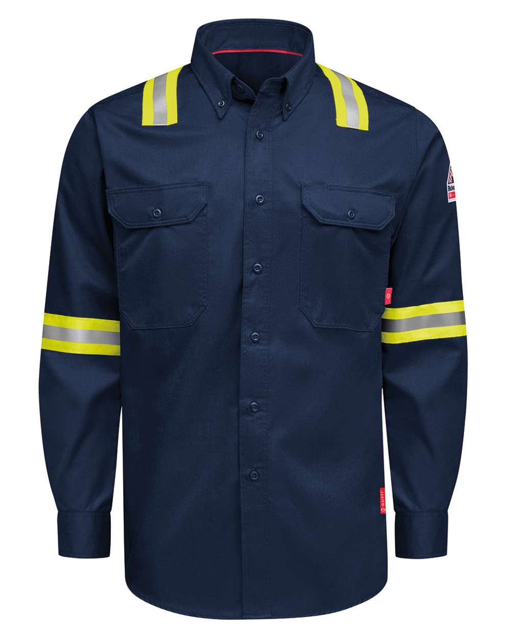Front View of Navy Nomex® Comfort Enhanced-Vis Woven Long Sleeve Shirt - QS26EVH