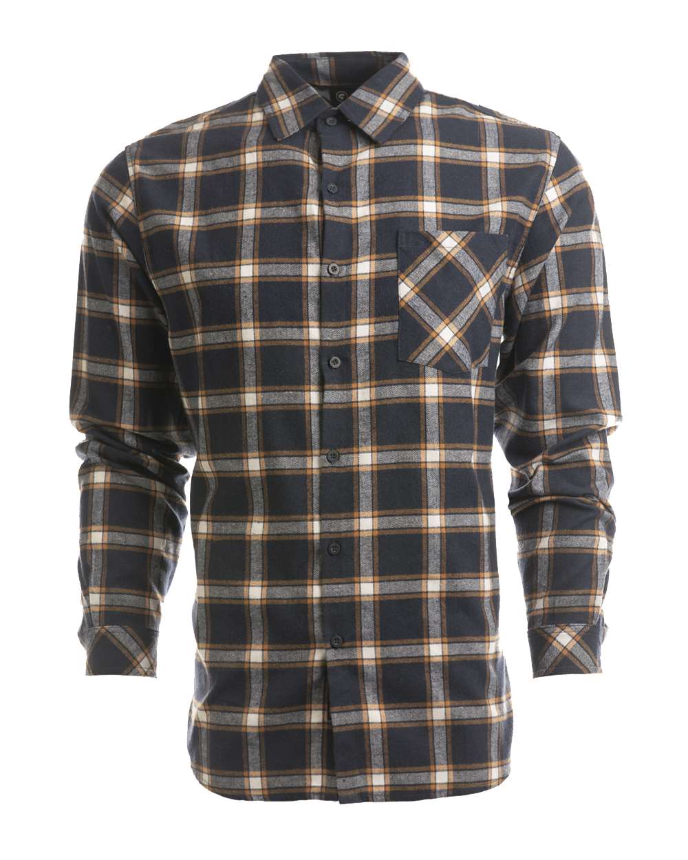 Front View of Navy/ Orange Open Pocket Flannel Shirt - 8212