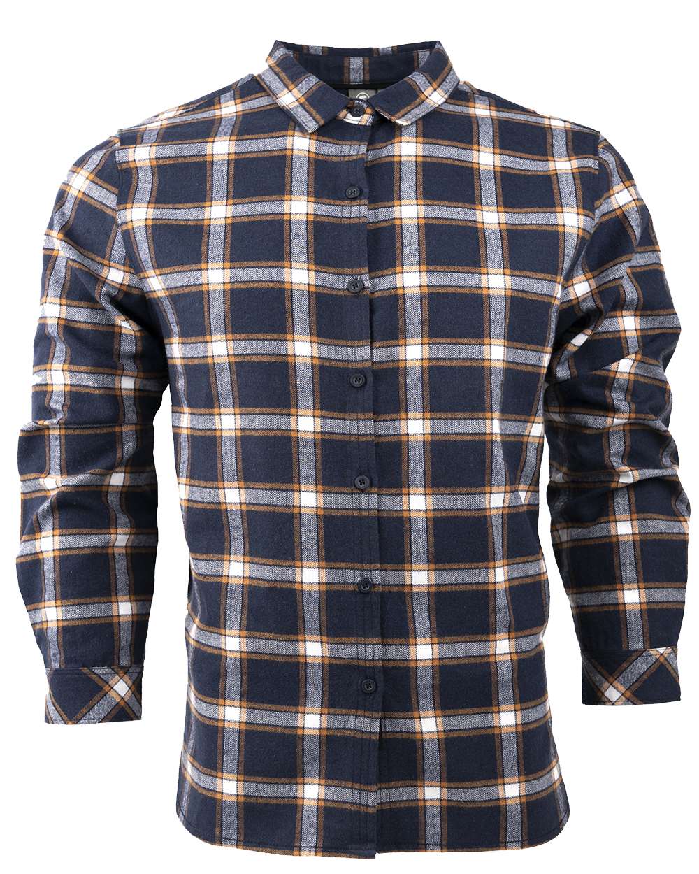 Front View of Navy/ Orange Women's No Pocket Yarn-Dyed Long Sleeve Flannel Shirt - 5212
