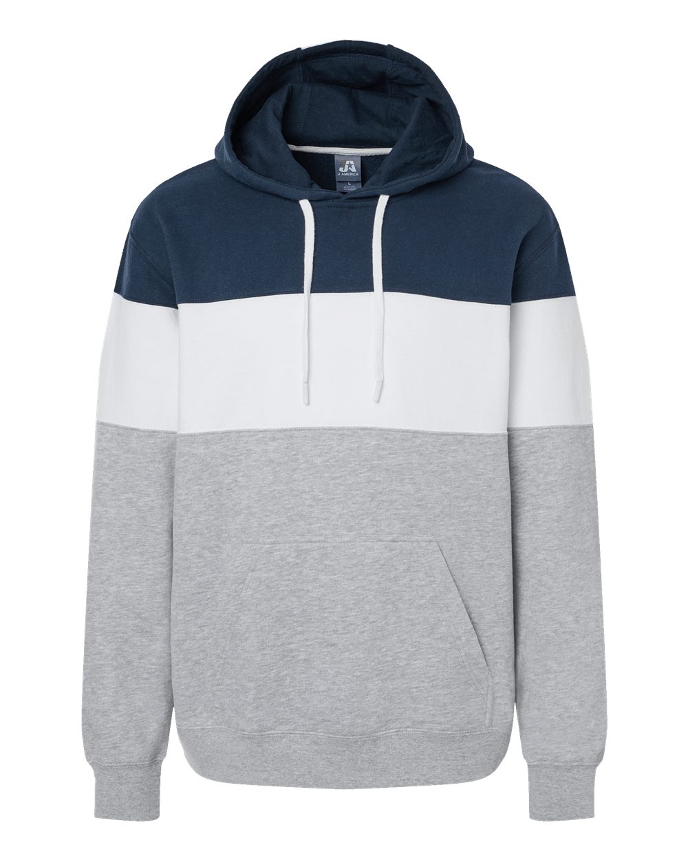 Front View of Navy/ Oxford Varsity Fleece Colorblocked Hooded Sweatshirt - 8644