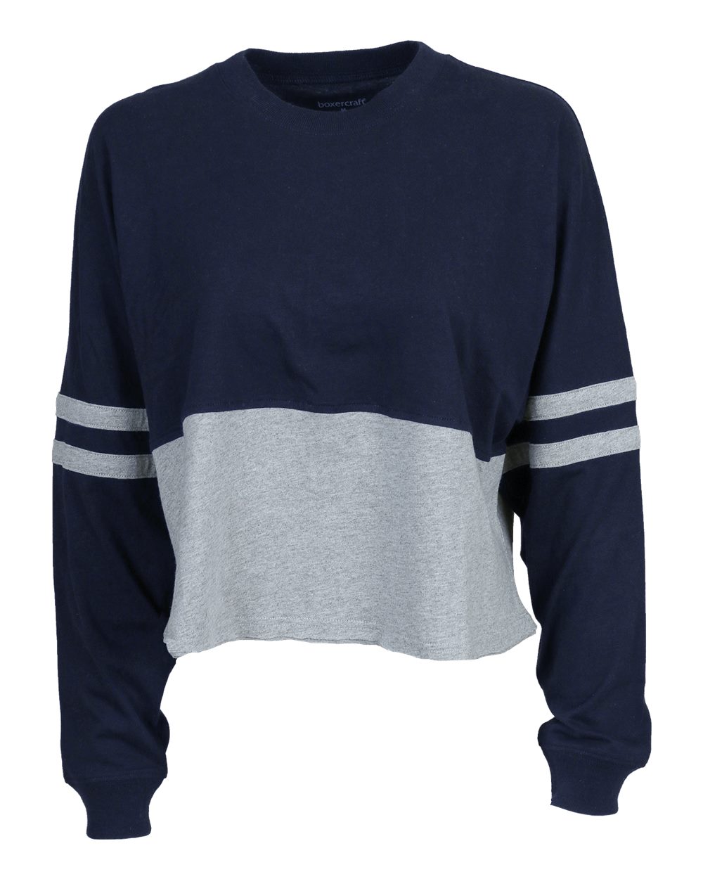 Front View of Navy/ Oxford Women's Crop Retro Jesery - BW3515