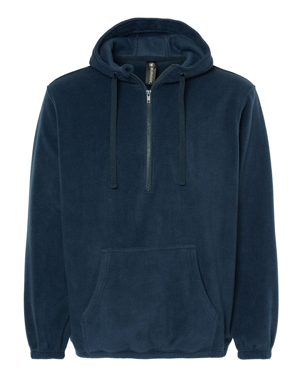 Front View of Navy Polar Fleece Quarter-Zip Hooded Pullover - 3600