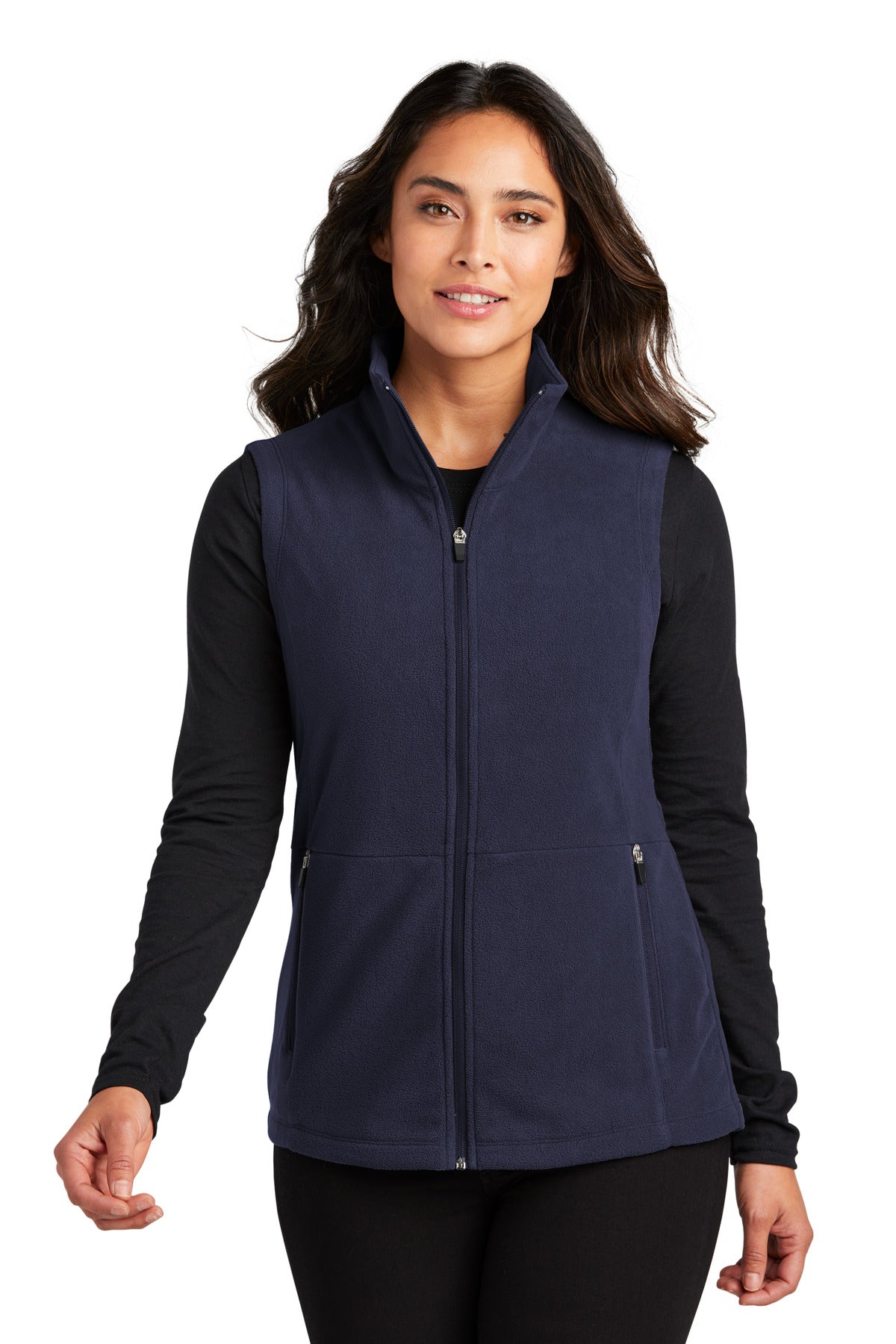 Front View of Navy Port Authority Women's Accord Microfleece Vest L152